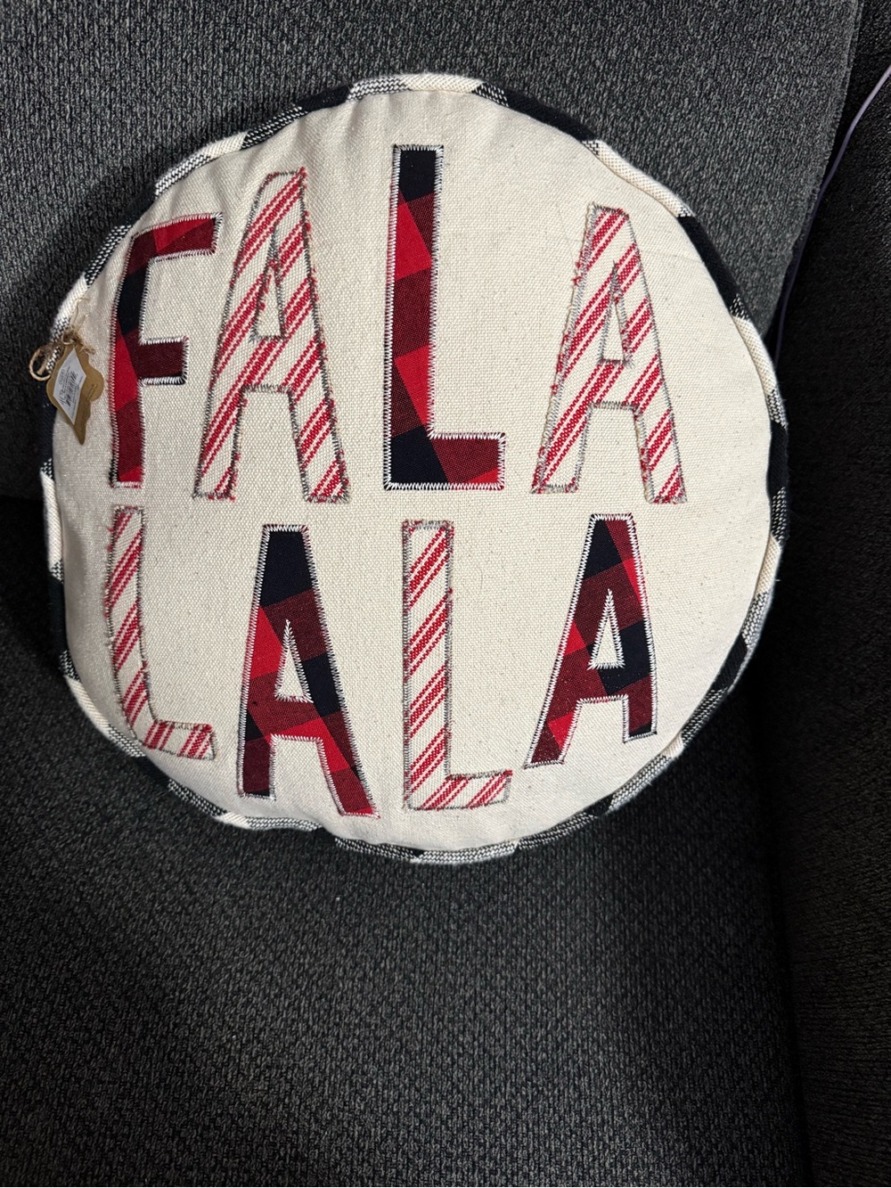 Mud Pie Decorative Pillow with FALALALA on the front  Black and white Trim